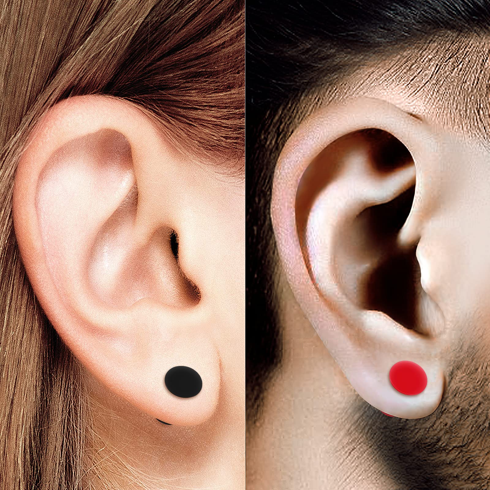 2 Pairs Silicone Black & Red Double Flared Saddle Piercing Jewelry - Stretcher Ear Plugs, Earring Lobe Flesh Tunnel Gauges for Men & Women - Perfect for Daily Wear, Parties & Body Modification