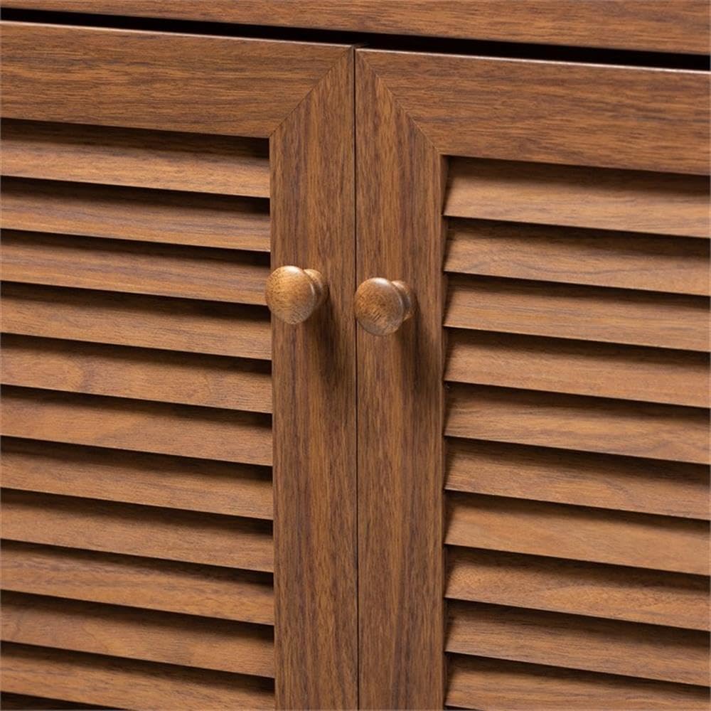 Baxton Studio Coolidge 11-Shelf Modern Shoe Storage Cabinet with Drawer - Walnut Finish Wooden Organizer for Entryway, Closet & Bedroom