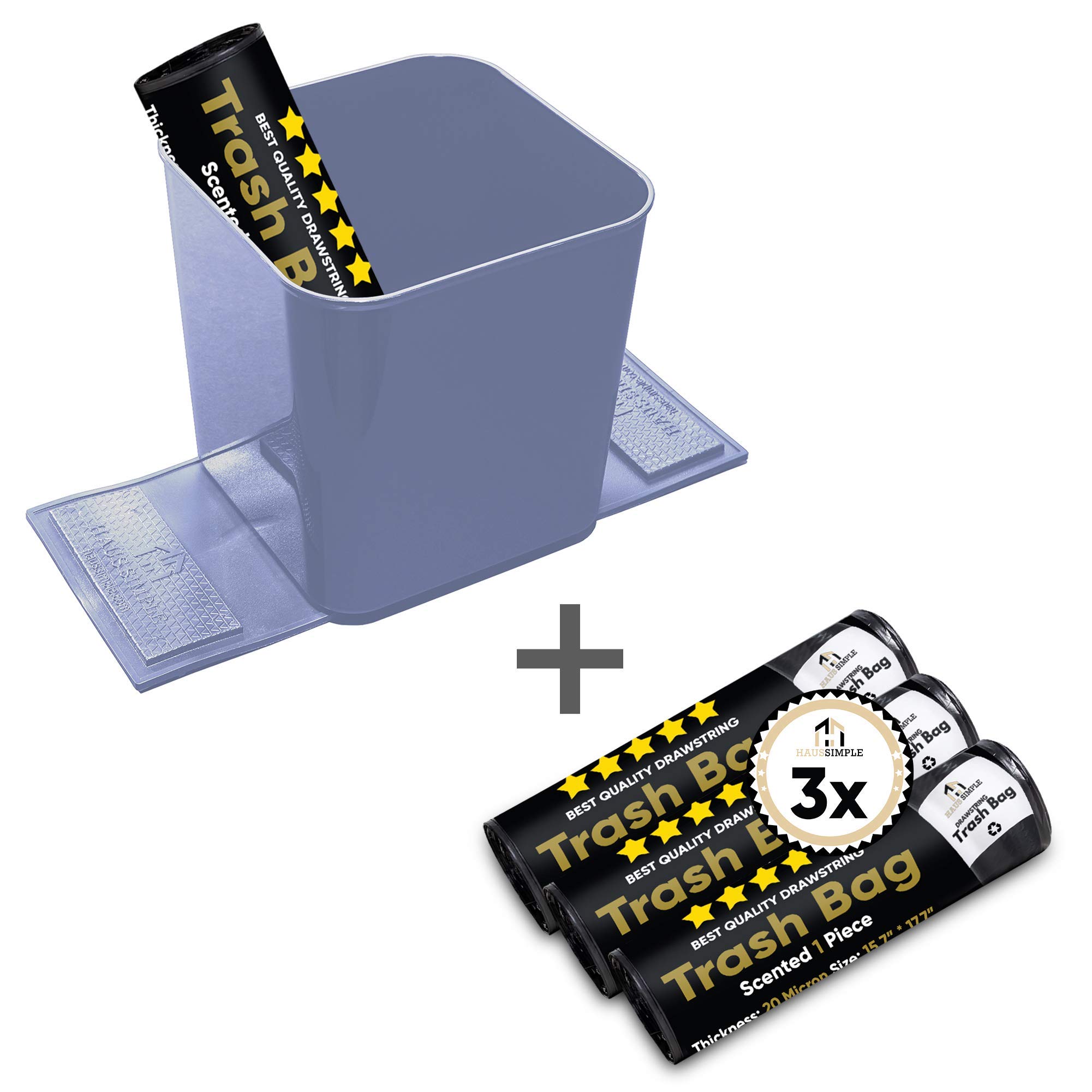 Gray Car Trash Can with Drawstrings & 3-Pack Lemon Scented Trash Bags (20 Count) - Portable Auto Garbage Bin for Road Trips, Commuting and Travel Accessories