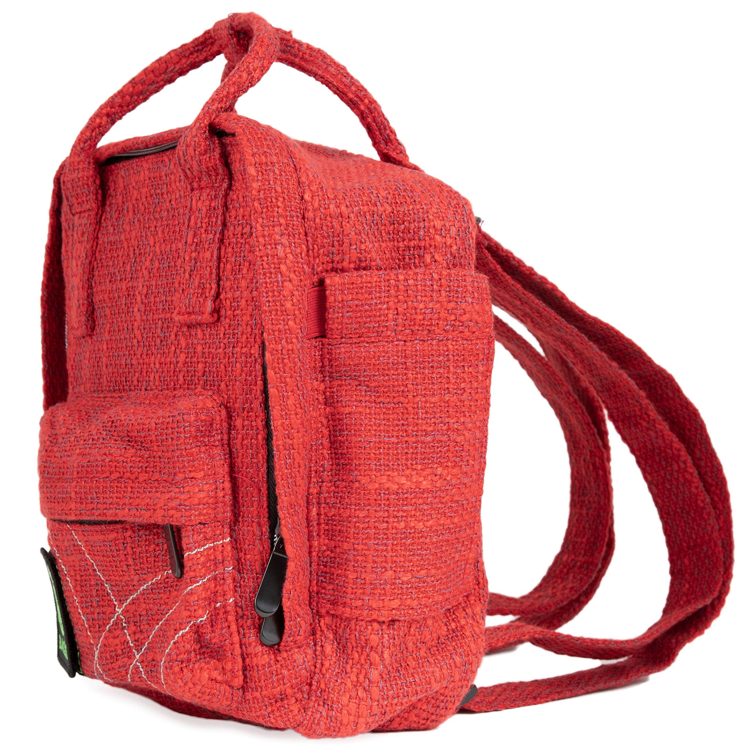 DIME BAGS Hemp Mini Backpack - Small Travel Backpack for Women & Men - Lightweight Red Hemp Material Crossbody Bag - Perfect for Hiking, Festivals & Daily Use