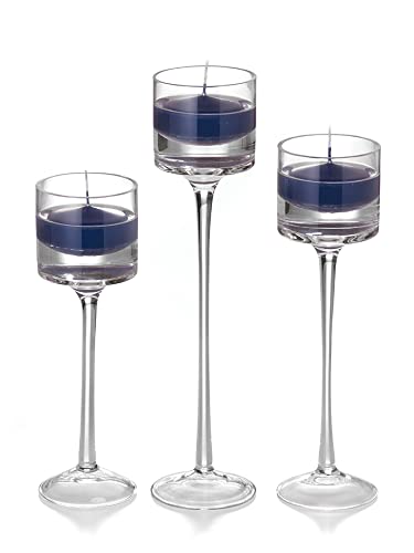Yummi Set of 18 Floating Candles and Monet Stem Holders - Navy Blue Wedding Decor, Romantic Dinner Centerpieces, Spa Bath Accessories