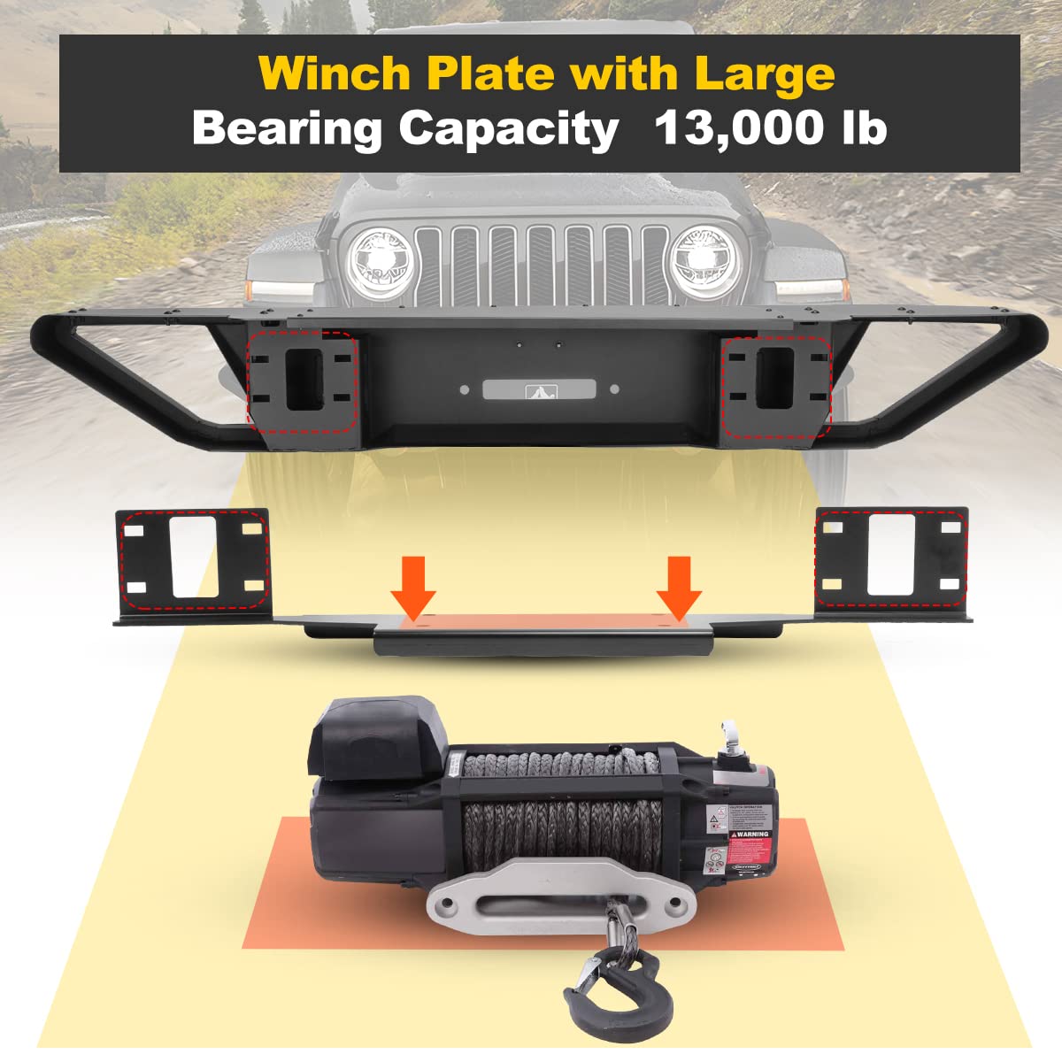 NIXON OFFROAD Heavy Duty Front Bumper Combo for 2007-2018 Jeep Wrangler JK & Unlimited - Winch Ready with Plate Mounting, 2 D-Rings & 2 LED Lights - Textured Black Powder Coated Full Width Steel Rock Crawler Off-Road Bumper - Perfect for Trail Riding, Rock Crawling & Overland Adventures