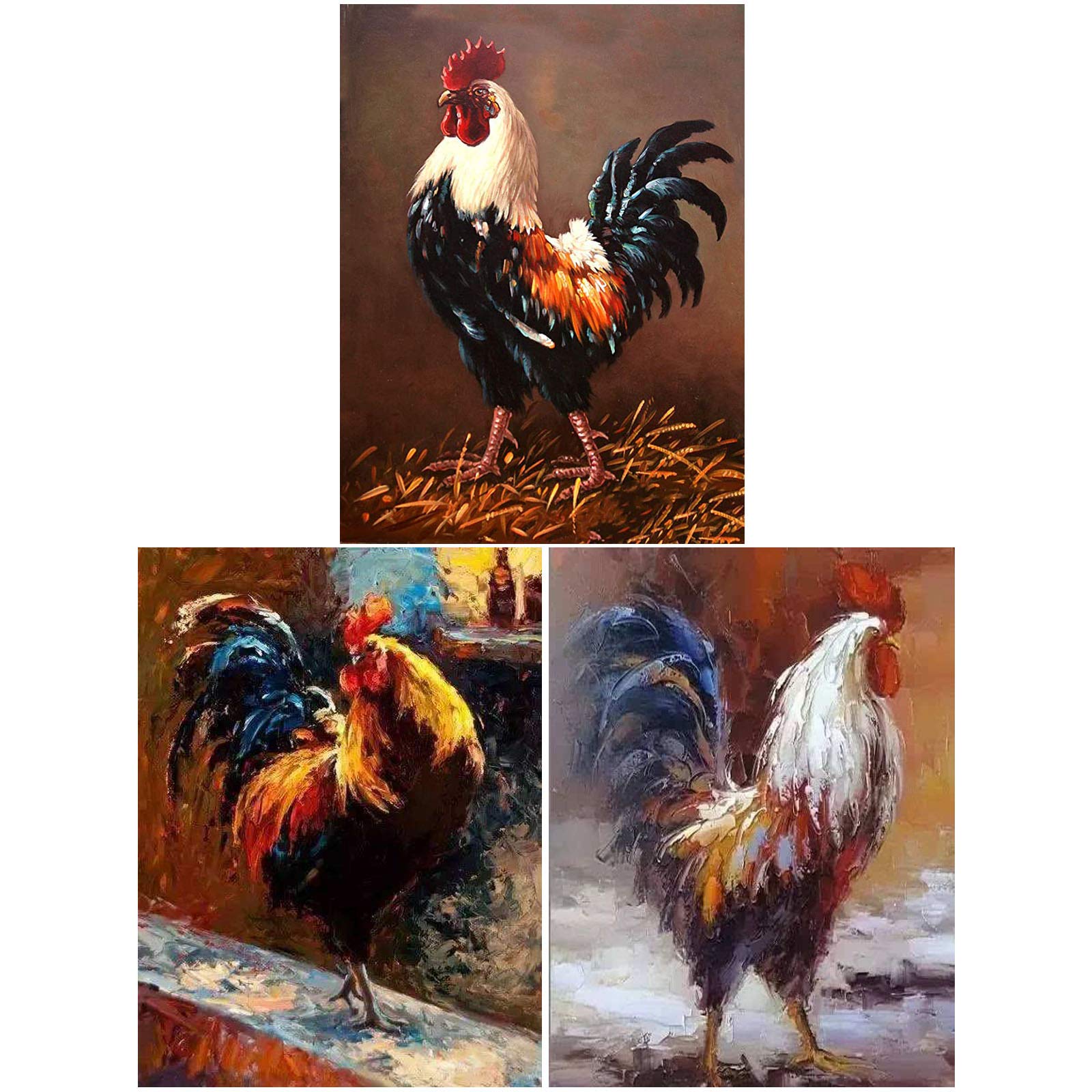 5D Diamond Painting Kit - 3 Pack DIY Full Drill Rhinestone Art for Wall Decor, Rooster & Chicken Design (10×12 Inch Canvas) - Perfect for Home Decor, Gifts & Relaxation