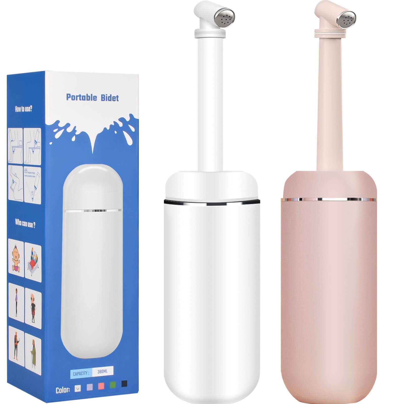 Portable Bidet 2-Pack - 12.85oz Handheld Peri Bottle for Postpartum Care, Travel & Personal Hygiene (Pink & White, Large Size) | BPA-Free & Eco-Friendly Design | Ideal for Women's Health, Postpartum Recovery, Outdoor Activities, Hospital Use & Daily Cleansing | Perfect for New Moms, Travelers, Camping Trips, Hiking Adventures & Post-Surgery Care | Use at Home, Gym, Office, Road Trips or Emergency Kits
