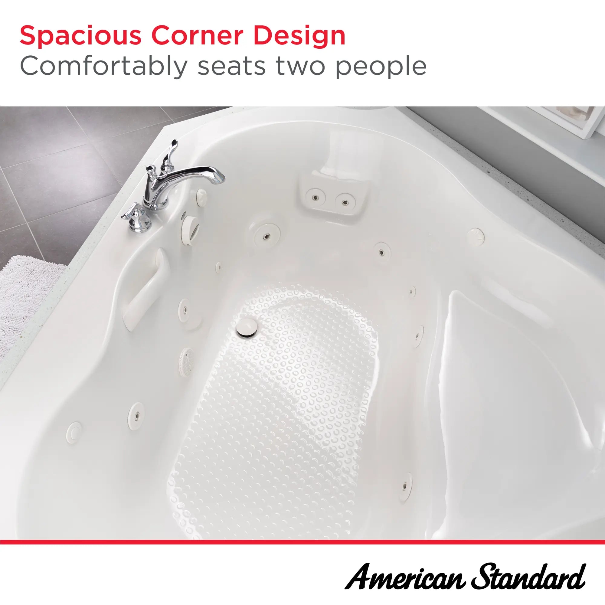 EverClean 60 x 60 Inch Corner Whirlpool Bathtub - Large Acrylic Soaking Spa Tub with Hydrotherapy Jets for Relaxation & Muscle Relief - Perfect for Master Bathroom or Luxury Home Spa Retreat