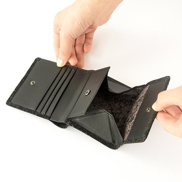 Premium Japanese Deerskin Leather Trifold Wallet with Urushi Lacquer - Dragonfly Gray Black - Handmade in Japan - Perfect for Men's Business & Formal Occasions