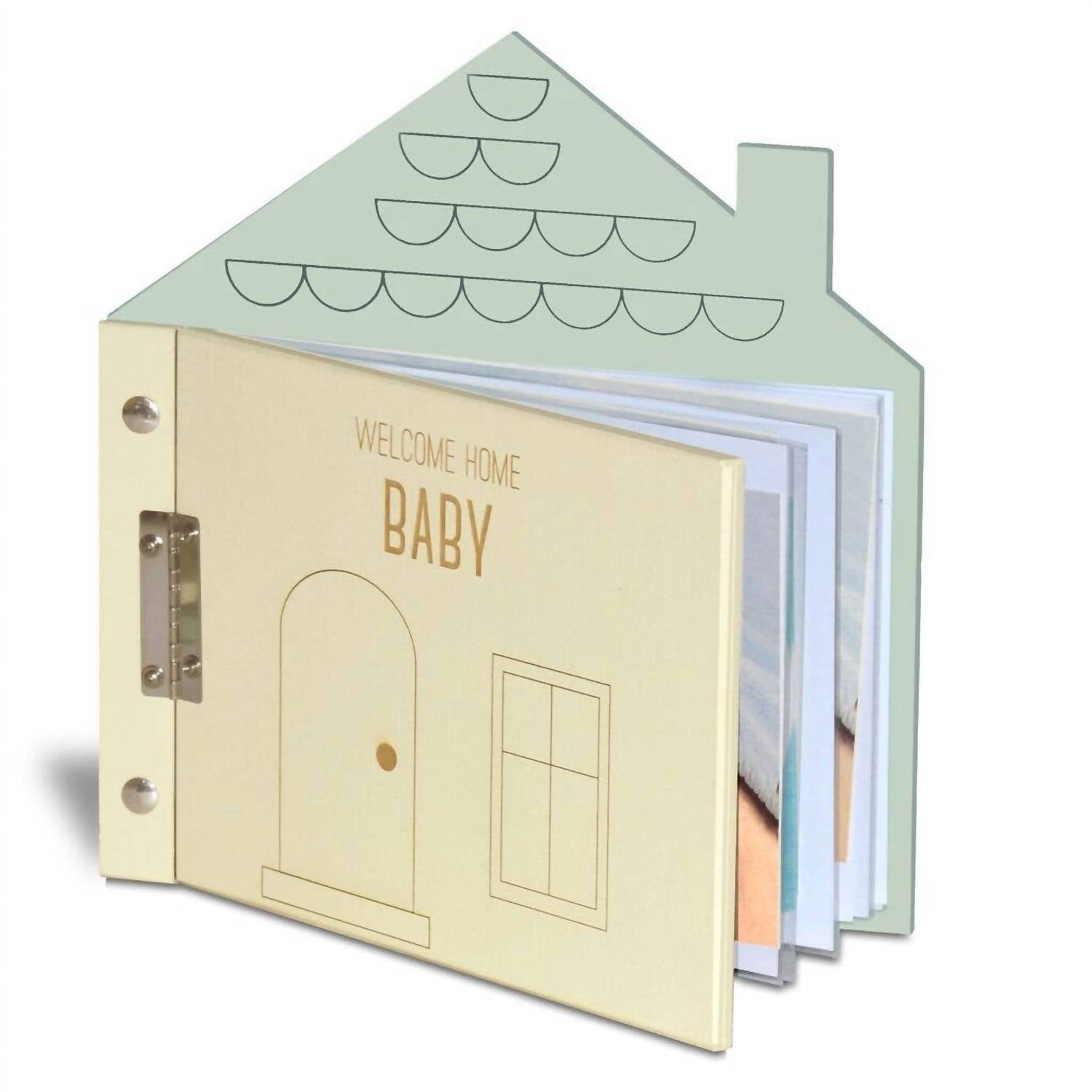 Baby Wooden Photo Album in Cream & Mint - Welcome Home Keepsake for Newborn Memories & Nursery Decor
