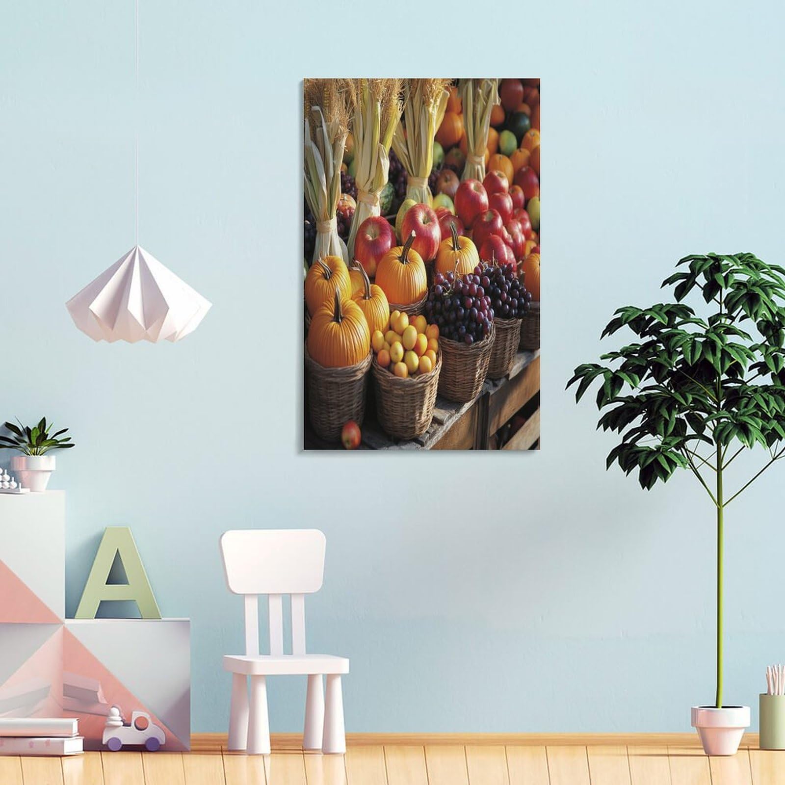 HighonHi Thanksgiving Cornucopia Canvas Wall Art - 24x36 Inch Autumn Harvest Print, Ready to Hang Kitchen & Bedroom Decor - Perfect for Fall Home Decoration & Holiday Gift Giving