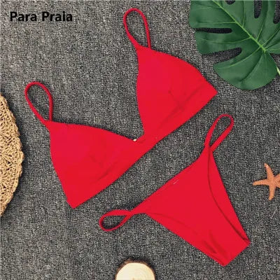 2023 Sexy Push Up Bikini Set - 9 Colors Solid Brazilian Swimsuit for Women, Low Waist Halter Two Piece Bathing Suit | Perfect for Beach Vacation, Pool Party & Summer Getaway