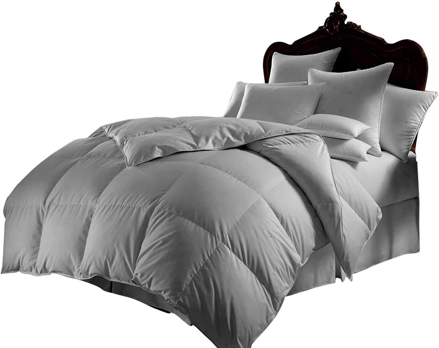 Luxury 800 Thread Count 100% Egyptian Cotton Comforter - All Season Goose Down Alternative - 300 GSM - Full/Queen Size - Silver Grey - Hotel Quality Bedding for Ultimate Comfort - Perfect for Master Bedrooms, Guest Rooms & Cozy Nights