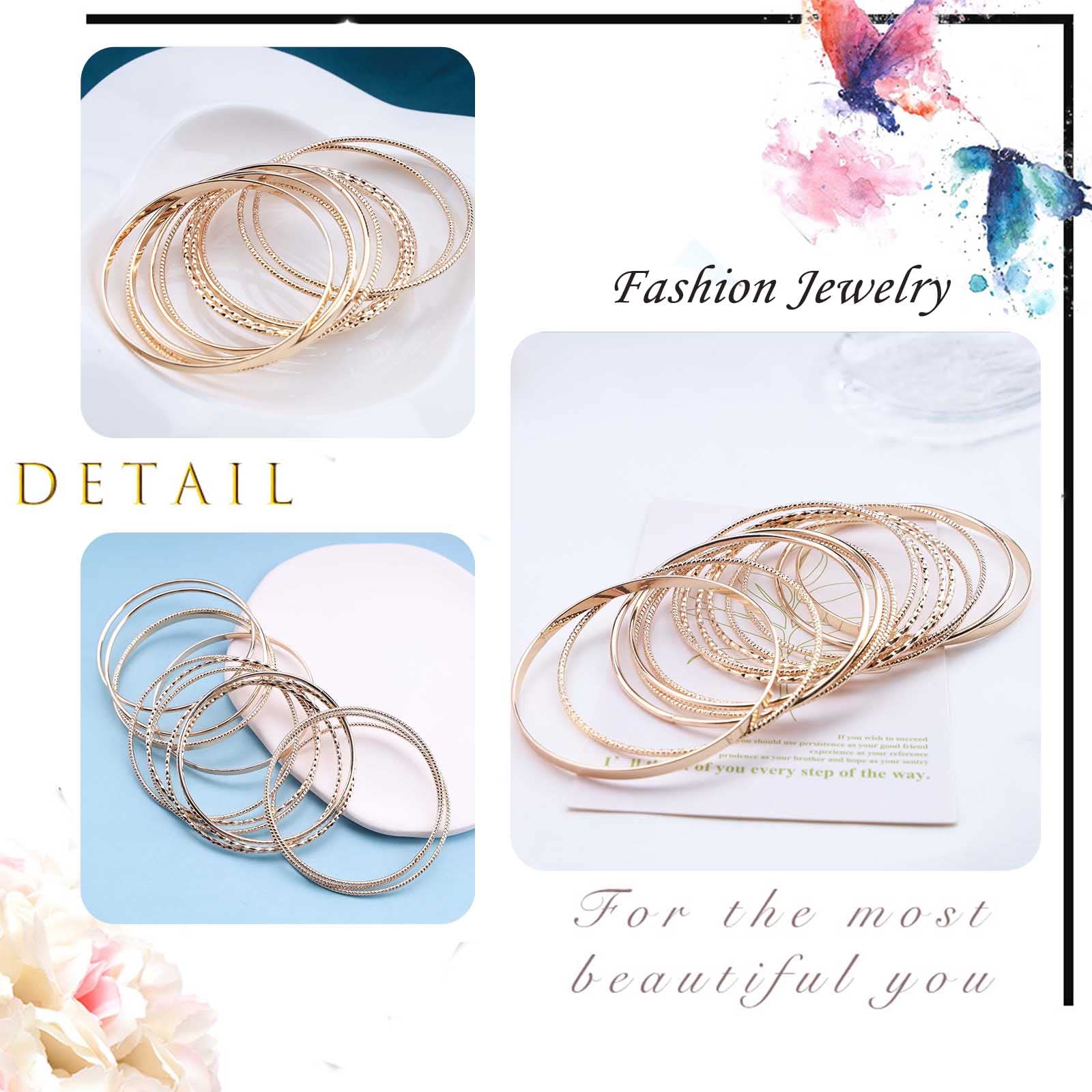 14Pcs Gold Bangle Bracelet Set - Stackable Indian Style Glossy Bangles for Women - Boho Chic Jewelry for Parties, Weddings & Everyday Wear