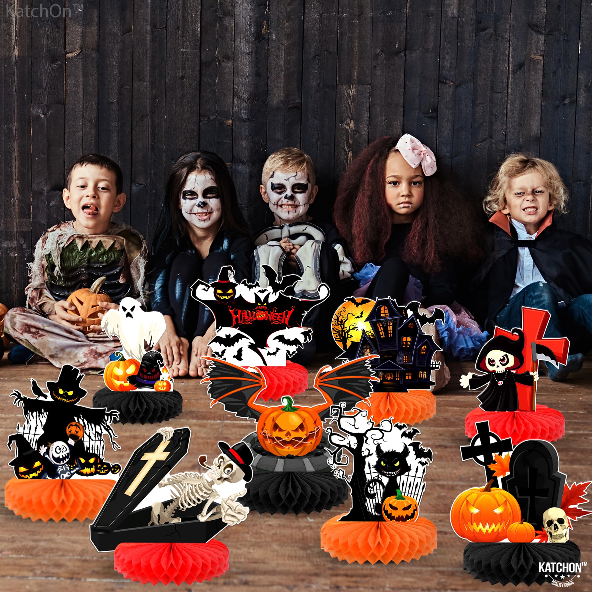Spooky Halloween Table Decorations - Pack of 9 Haunted Ghost, Pumpkin & Cat Honeycomb Centerpieces for Halloween Party Decor | Perfect for Halloween Dinner, Haunted House & Spooky Party Decorations