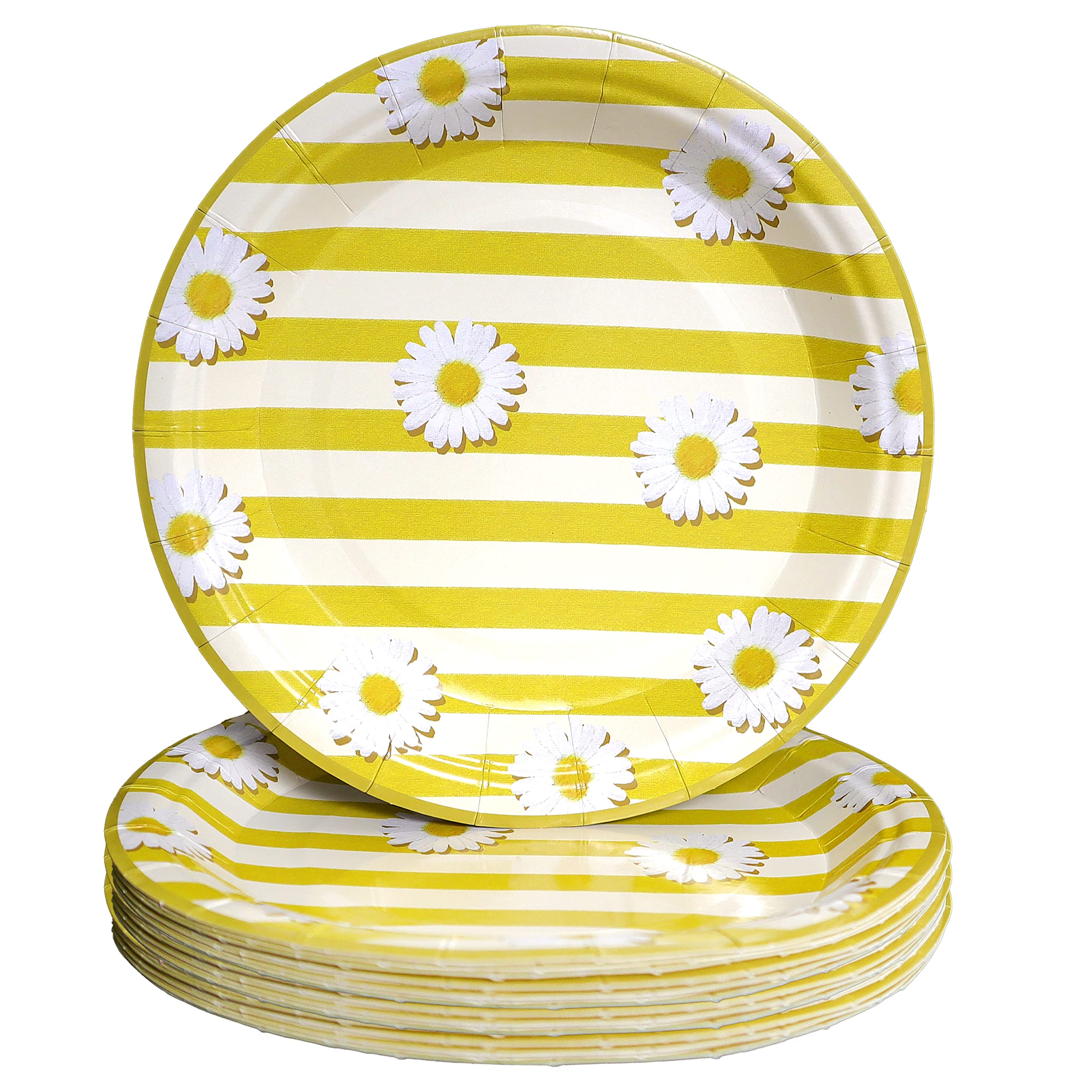 50-Piece Daisy Paper Dessert Plates Set - 7 Inch Disposable Floral Cake Plates for Birthday Parties, Baby Showers & Spring Garden Tea Events