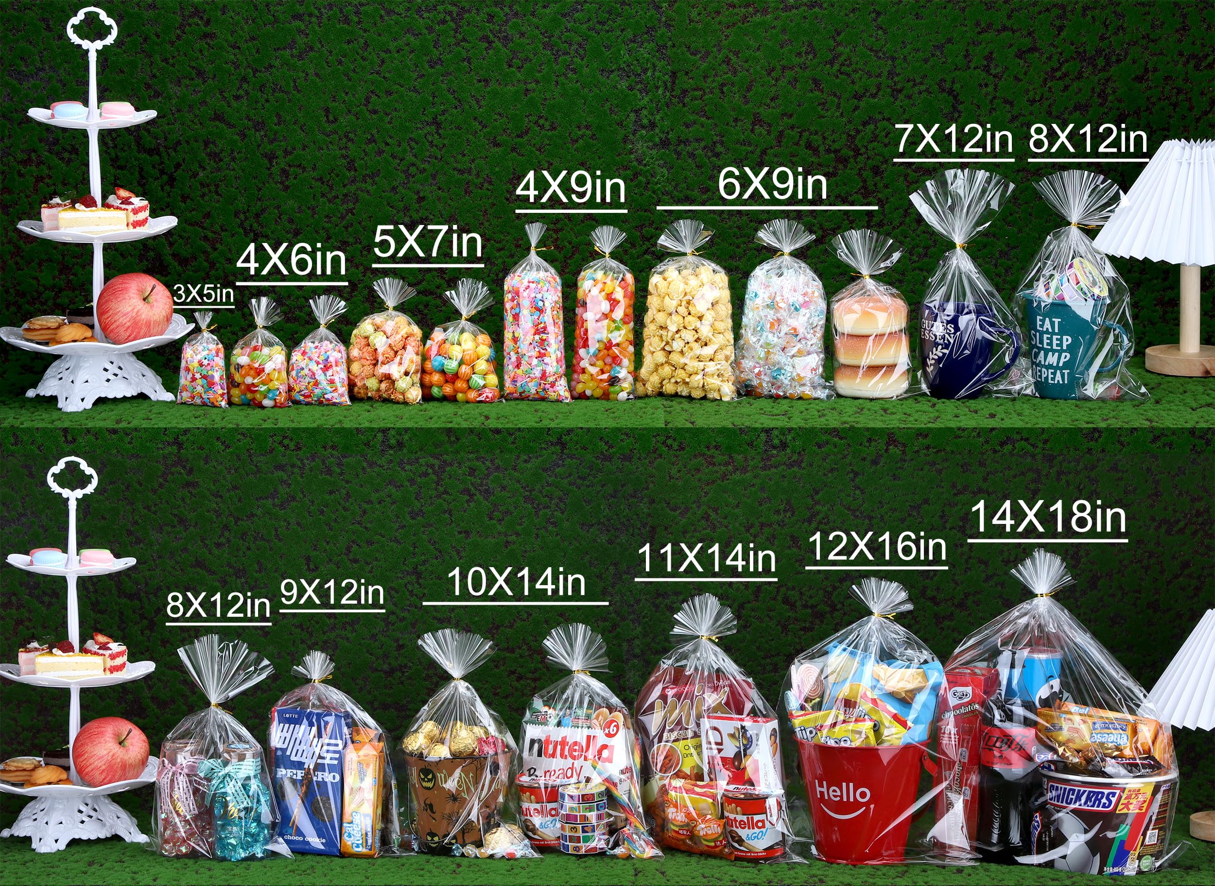 OYAVISR 200pcs 5x7 Clear Cellophane Candy Bags with Ties - Treat Bags for Party Favors, Goodie Bags, Cake Pops, Gift Baskets, Bakery Cookies & Apple Gifts - Perfect for Birthday Parties, Baby Showers & Holiday Treats