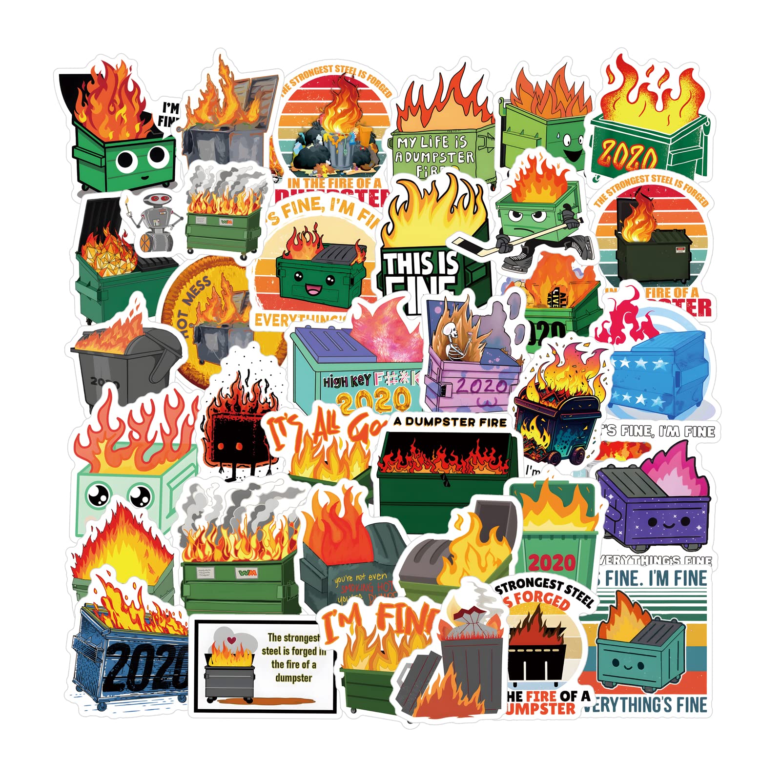 61PCS Dumpster Fire Vinyl Waterproof Stickers - Durable Decals for Scrapbooking, Journals, Laptops, Bumpers, Skateboards & Water Bottles - Fun Cartoon Anime Stickers for Kids, Teens & Adults - Perfect for DIY Crafts, School Supplies & Personalizing Devices