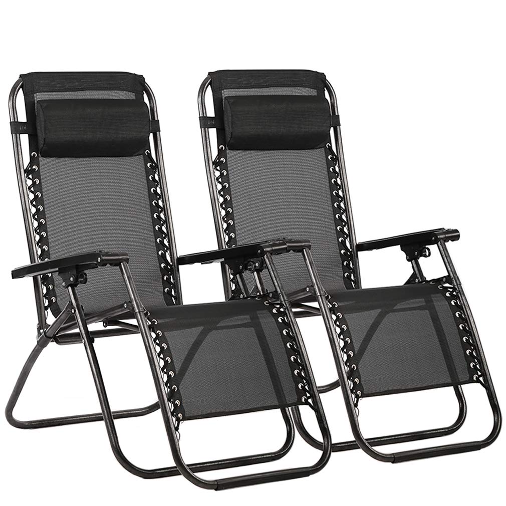 Premium Zero Gravity Reclining Chairs Set of 2 with Pillow - Adjustable Outdoor Lounge Chairs for Patio, Deck, Beach & Backyard - Perfect for Sunbathing, Relaxing & Outdoor Dining