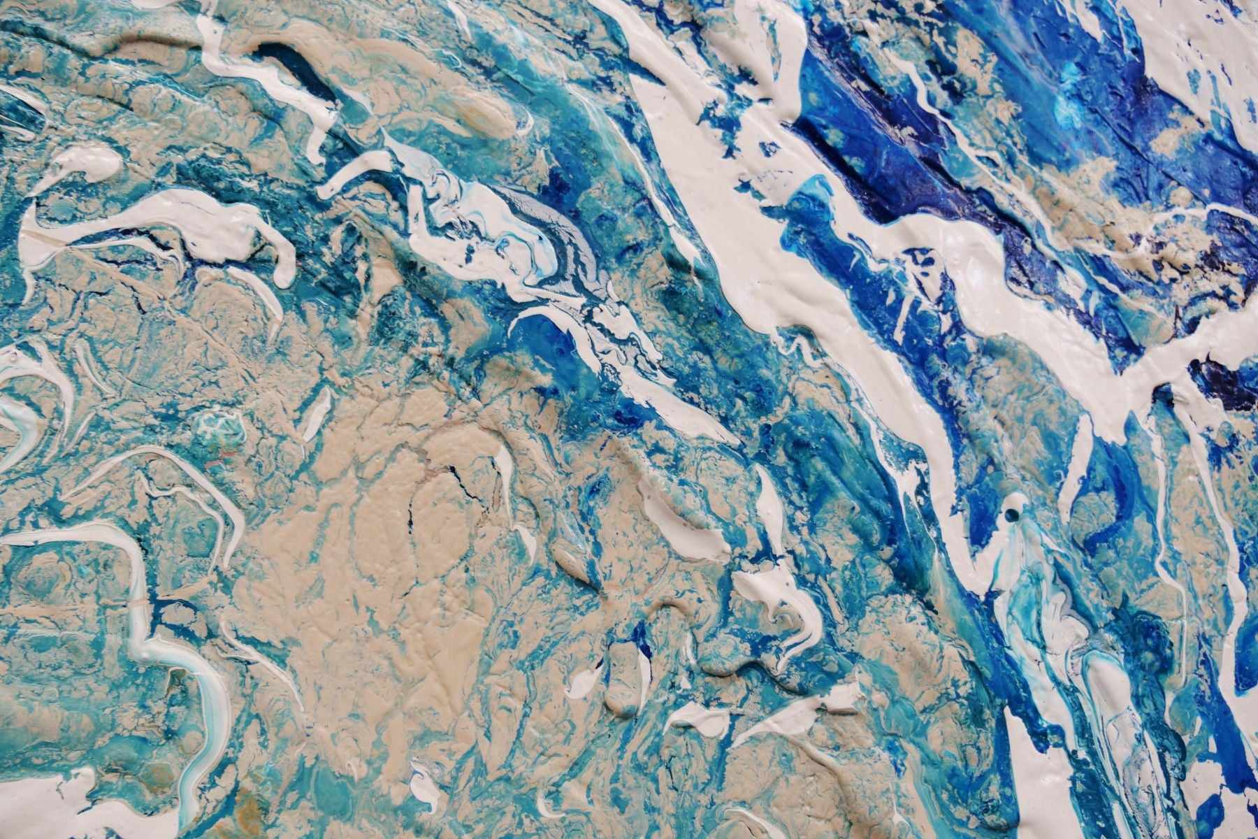 140cm x 180cm Blue Cream Wave Textured Abstract Canvas Art - Modern Ocean Inspired Wall Decor for Living Room, Bedroom & Office