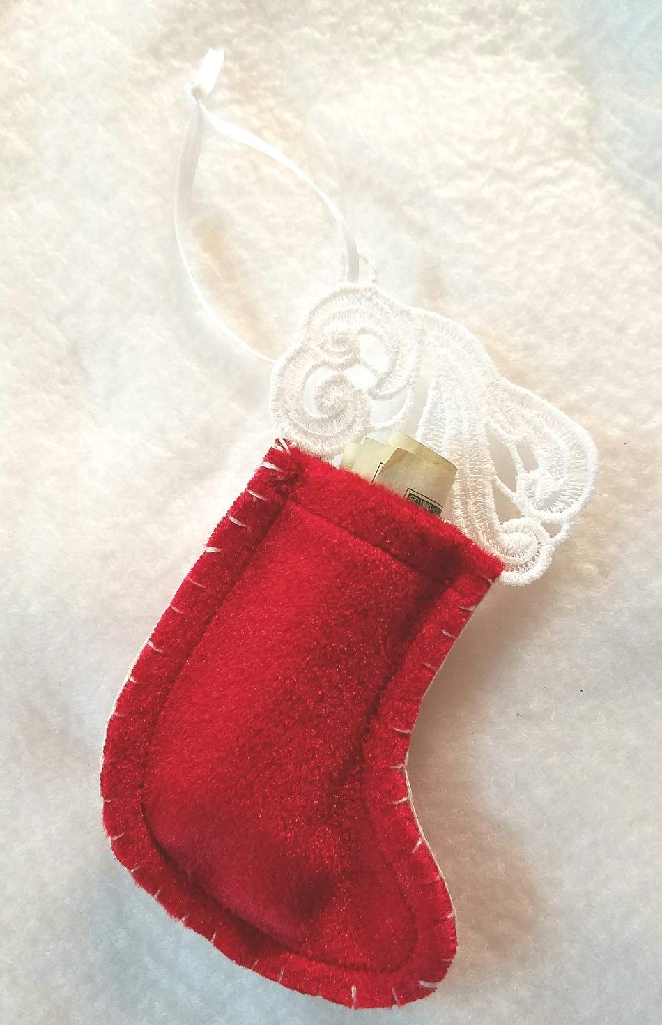 Christmas Velvet Stocking with Embroidery - Money Holder & Holiday Decoration for Gifts, Fireplace, and Festive Home Decor