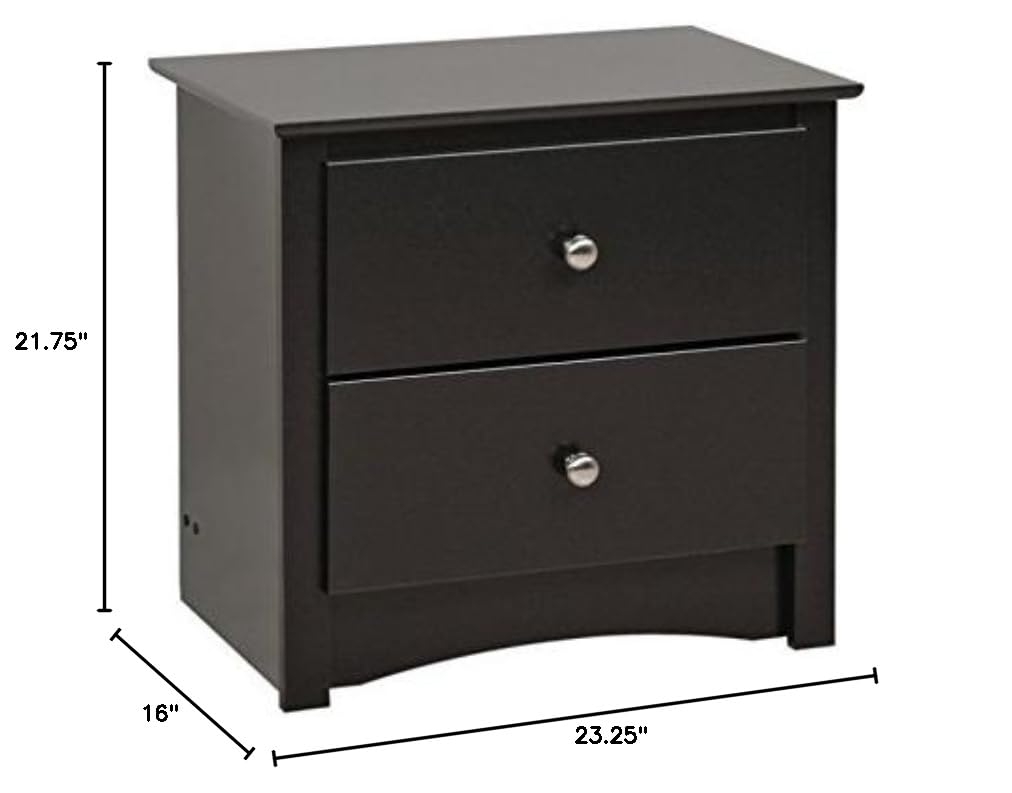 Black 2-Drawer Nightstand Set of 2 - Modern Bedside Tables with Storage for Bedroom, Living Room & Office