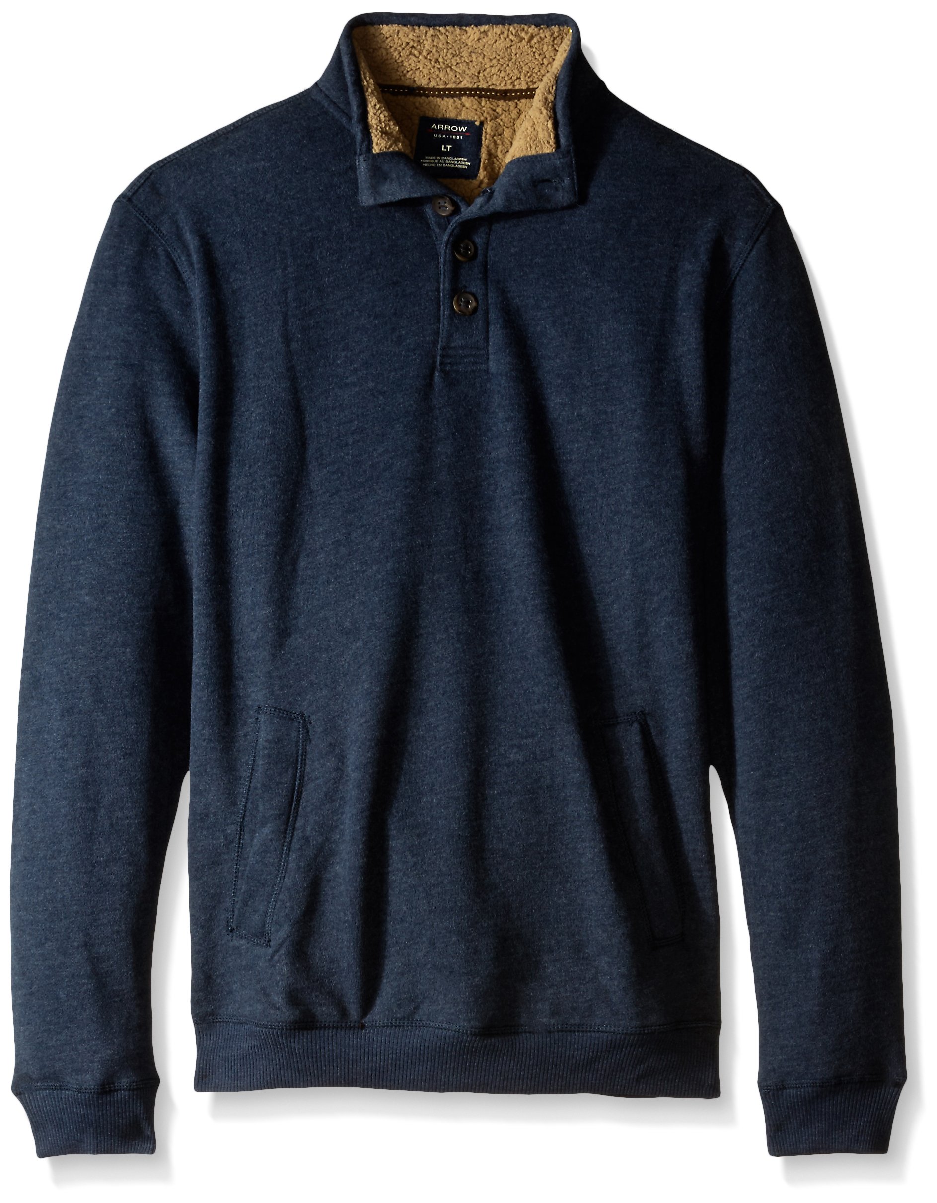 Arrow Men's Big & Tall Long Sleeve Sherpa-Lined Fleece Mock Neck Pullover - Warm Winter Layering for Outdoor Activities & Casual Wear