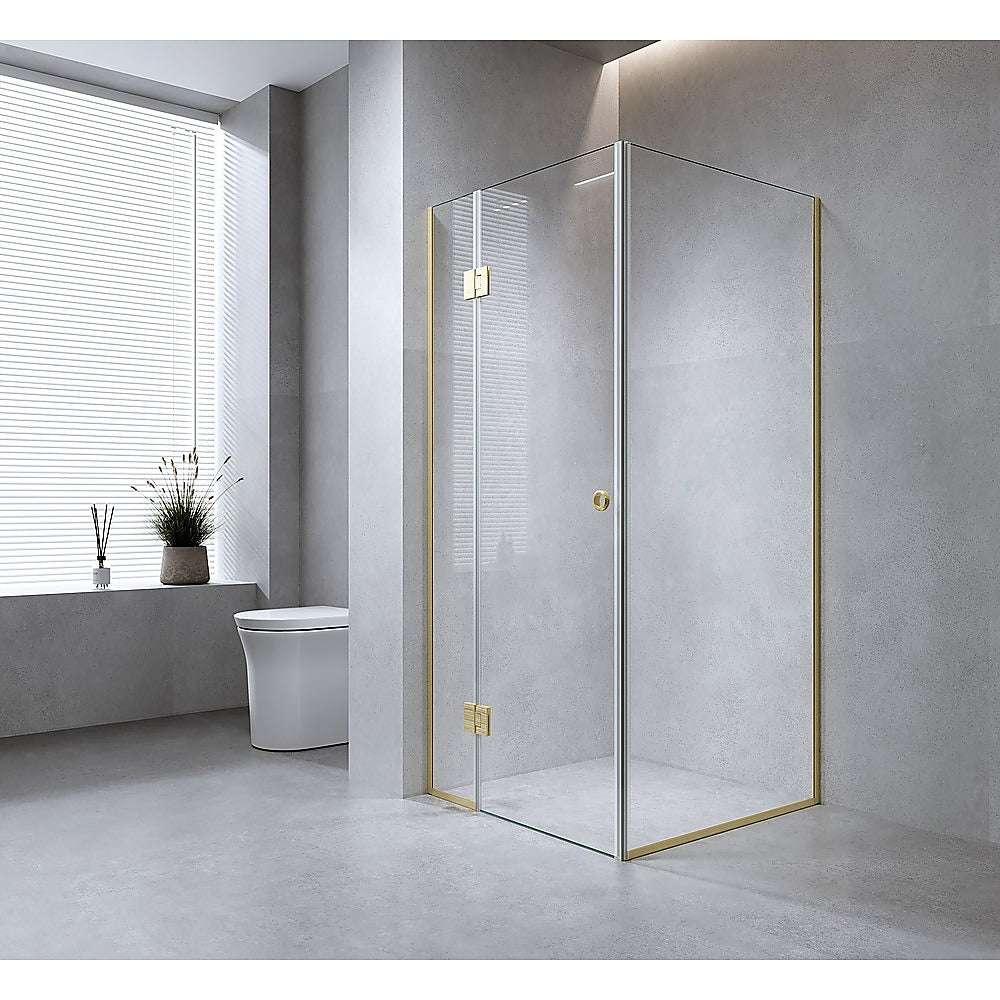 100x100cm Frameless Corner Shower Screen with White Channel & Stainless Steel Hinges - Perfect for Modern Bathroom Renovations and Space-Saving Designs
