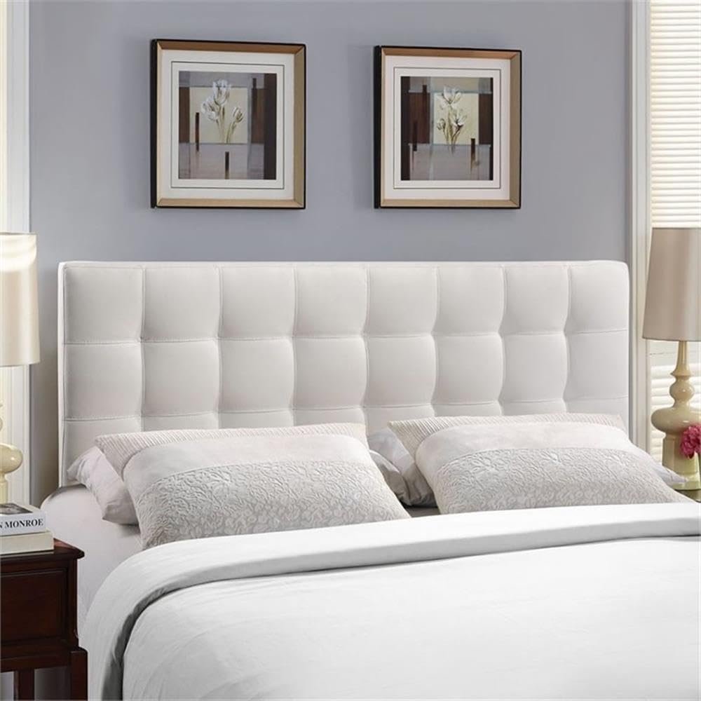 Rosebery Kids Tufted Faux Leather Upholstered Full Headboard in White - Perfect for Children's Bedroom Decor & Nursery Design