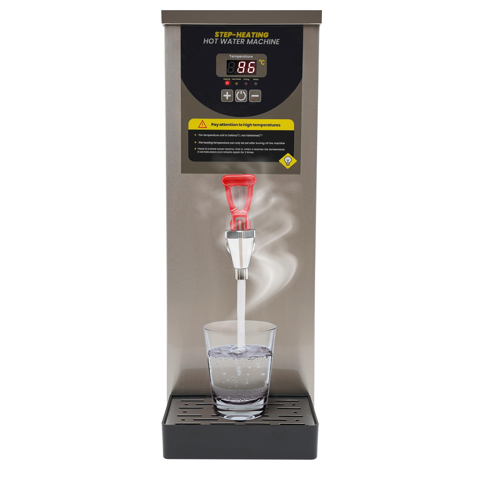 Commercial Hot Water Dispenser with Spigot - 9 Gallon/Hour Electric Water Boiler Warmer, 30-100℃ Adjustable Temperature, 2 Gallon Stainless Steel Hot Water Machine for Tea & Coffee Shops, Offices, Restaurants (Silver) - Perfect for Brewing Tea, Making Coffee, and Instant Noodles