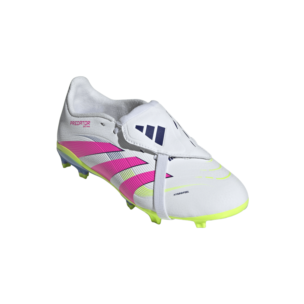 Adidas Predator League FG Junior Football Boots for Kids - White/Lucid Pink/Lucid Lemon - Fold Over Tongue Design for Comfort - Perfect for Youth Soccer Training & Matches