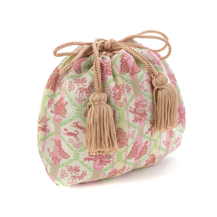 Nishijin Woven Small Drawstring Bag - Jesus Christ Nativity Scene - Handmade in Kyoto Japan - Traditional Japanese Craft Purse for Gifts, Collectibles & Religious Occasions