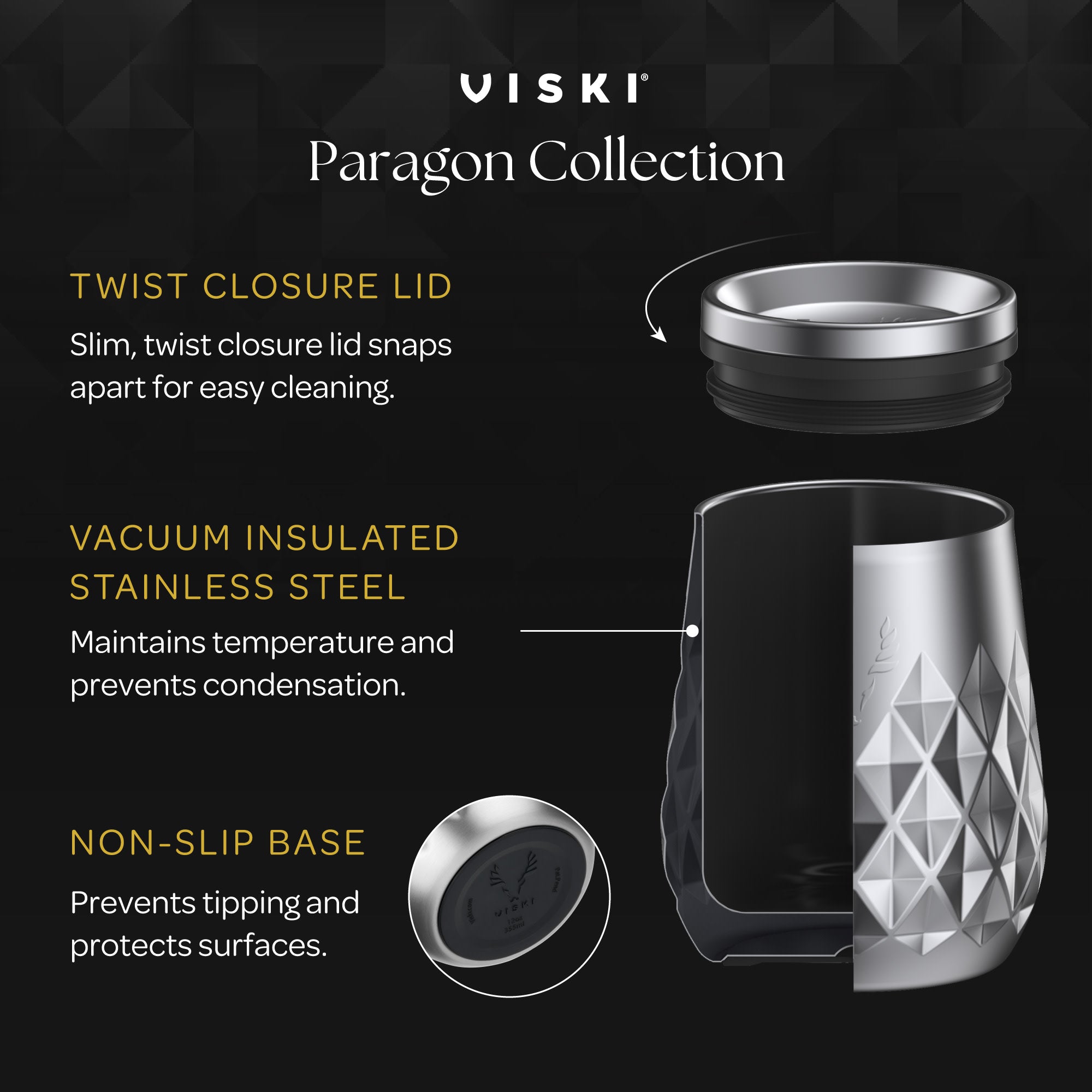Premium Stainless Steel Wine Tumbler with Lid - 20oz Insulated Wine Glass for Hot & Cold Drinks - Obsidian Black - Perfect for Outdoor Picnics, Camping & Home Entertaining