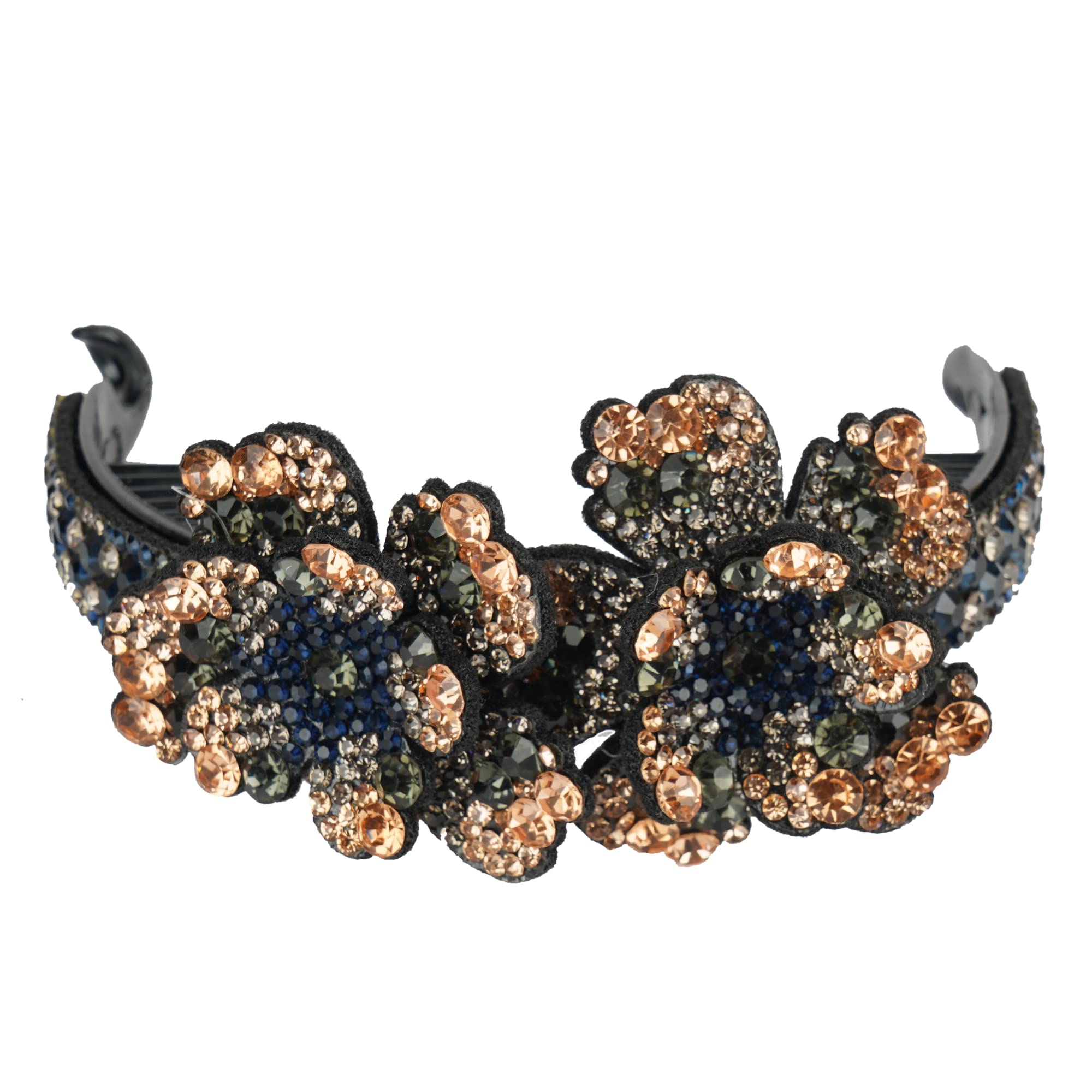 MIZORRI Large Hair Claw Clip - Rhinestone Crystal Hair Bun Holder, Half Balloon Expanding Ponytail Clip for Women & Girls (25x7cm) - Perfect for Parties, Weddings & Everyday Hairstyles