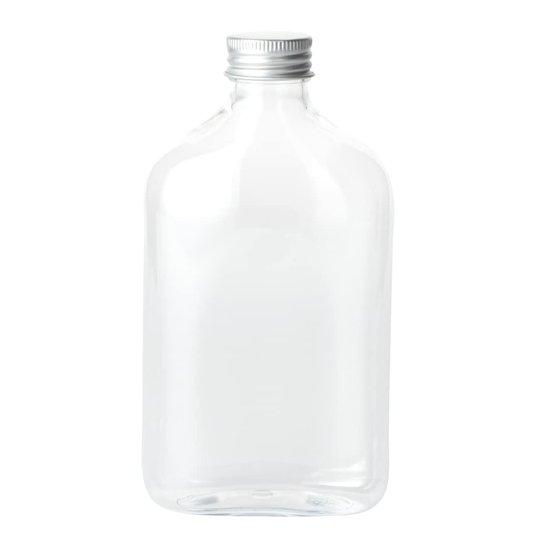 Restaurantware Bottle Tek 10oz Empty Plastic Liquor Bottles (100-Pack) with Aluminum Lids - Clear Disposable Flasks for Juice, Ginger, Sauces & Party Favors | Perfect for Bars, Catering & DIY Cocktail Kits
