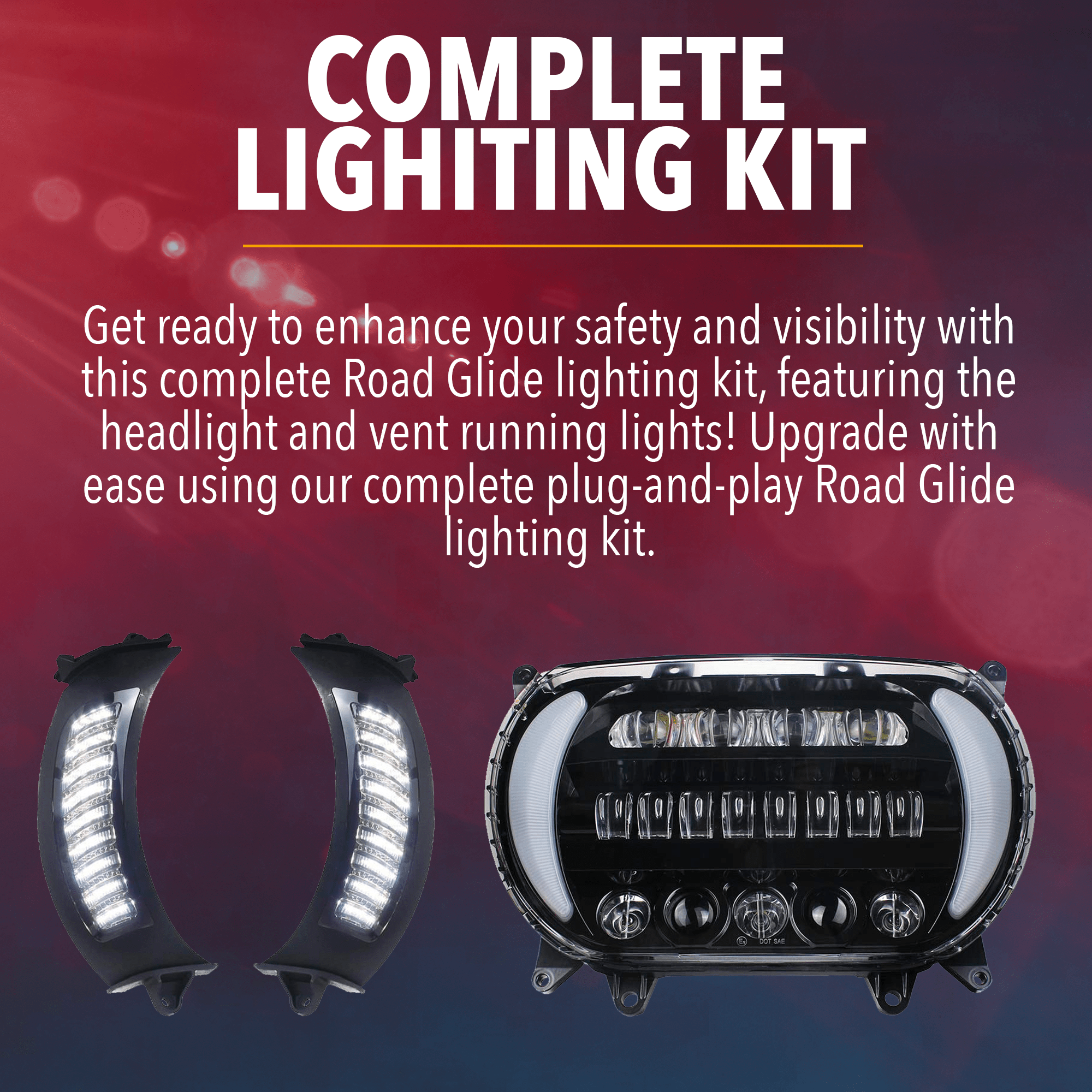 Eagle Lights LED Projection Headlight for Harley Davidson 2015+ Road Glide with Vent Insert Light Combo Kit - High Visibility Motorcycle Headlight for Night Riding & Improved Safety