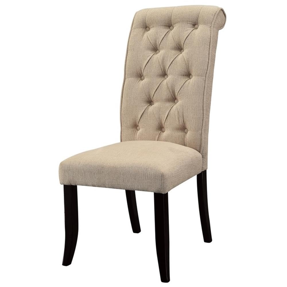 Furniture of America Landon Fabric Side Chairs Set of 2 - Ivory & Black Upholstered Dining Chairs for Kitchen, Dining Room, or Office - Comfortable Modern Accent Chairs