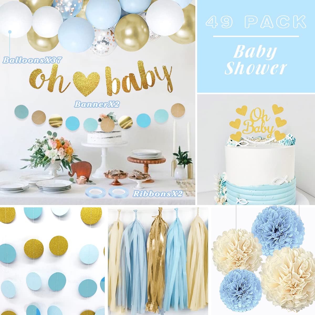 Blue & White Baby Shower Decorations for Boys - Balloon Garland, Oh Baby Sign & Party Supplies | Gender Reveal, Nursery Decor & First Birthday Celebration