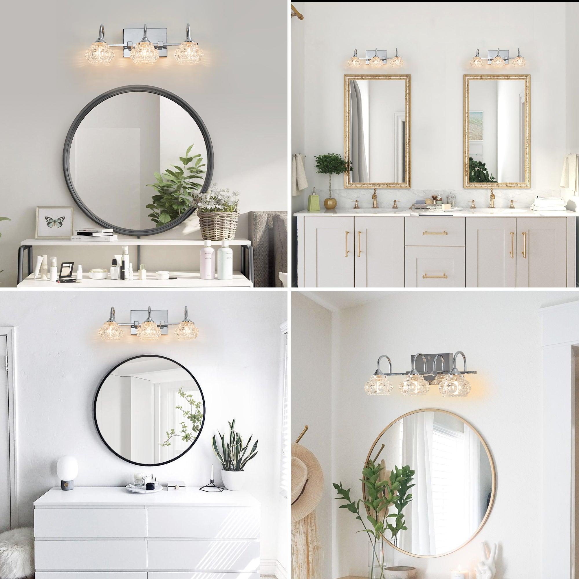 Vintage Crystal Vanity Light - Brushed Nickel Finish Elegant 3-Light Bathroom Mirror Fixture with Clear Glass Shades | Perfect for Master Bath, Powder Room & Dressing Area Lighting