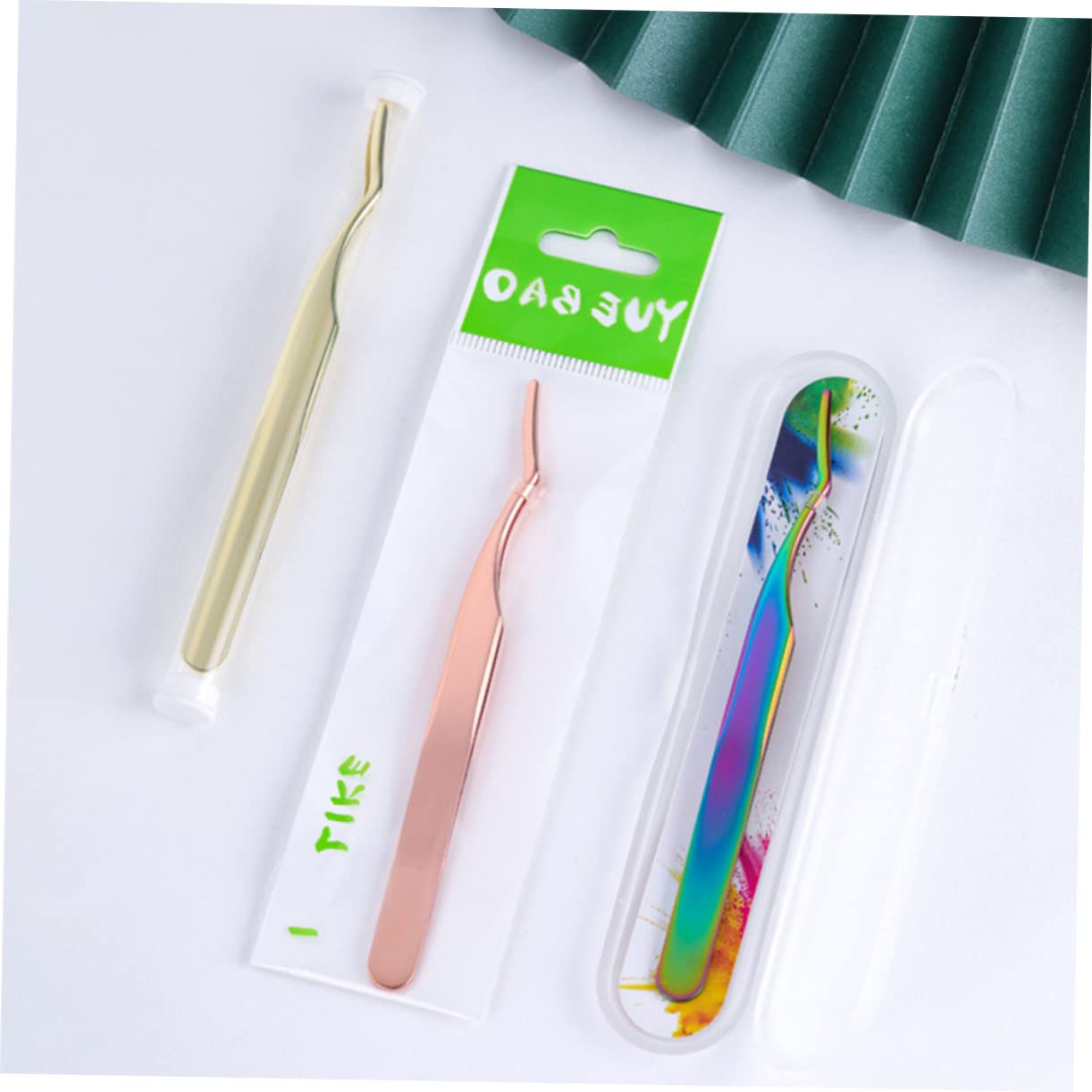 Professional Eyelash Tweezers Set - 2pcs Golden Lash & Eyebrow Tweezers for Extensions, Volume Lashes, and Precise Shaping - Perfect for Salon, Home Use, and DIY Beauty
