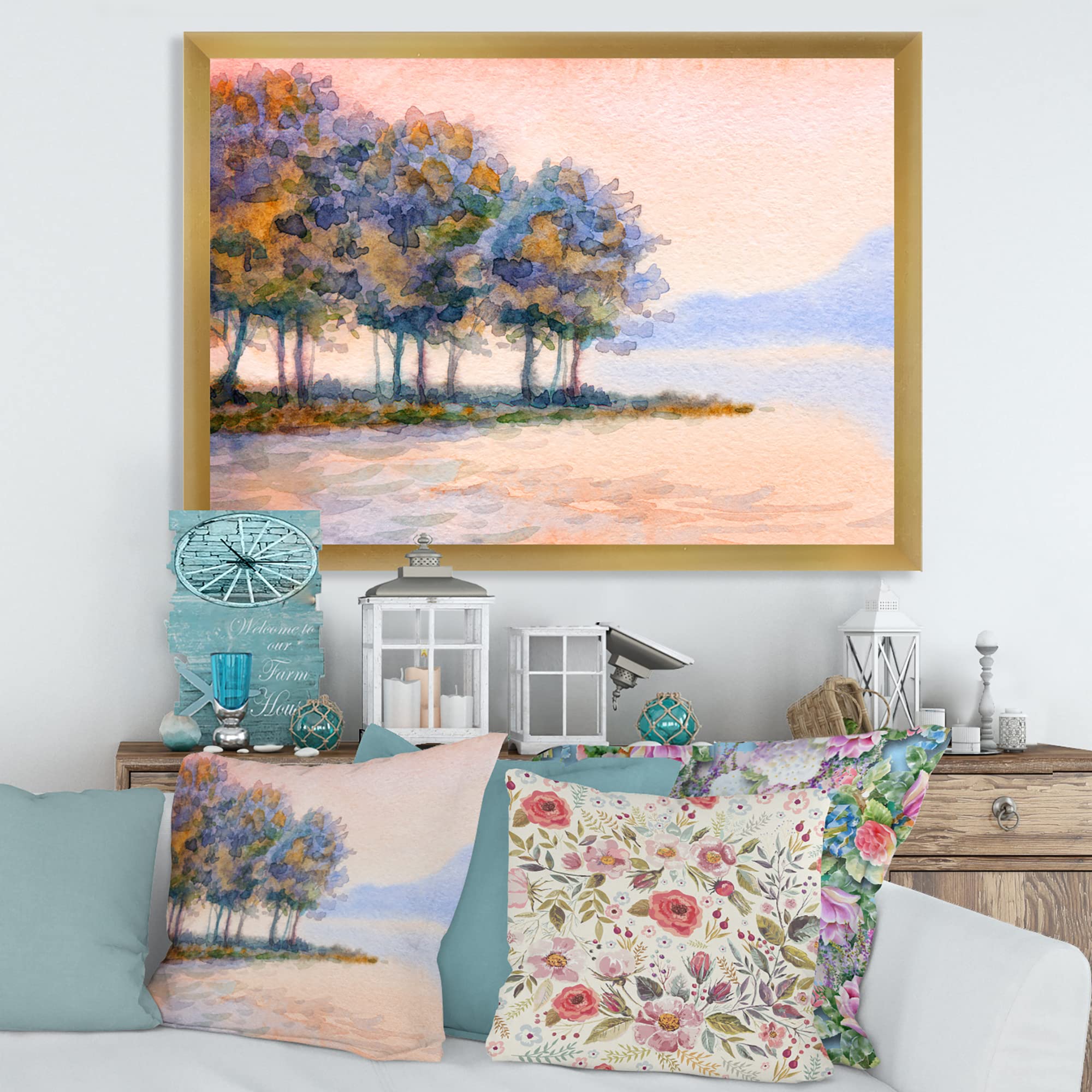 Sunset Over The Lake II Framed Wall Art - Traditional Landscape Painting for Living Room, Bedroom & Office Decor