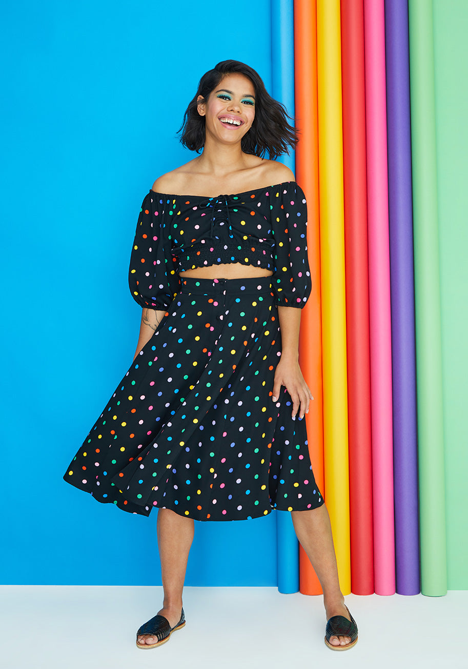 Rainbow Revival Midi Skirt | Flowy A-Line Skirt for Women | Perfect for Summer, Beach, and Festival Outfits