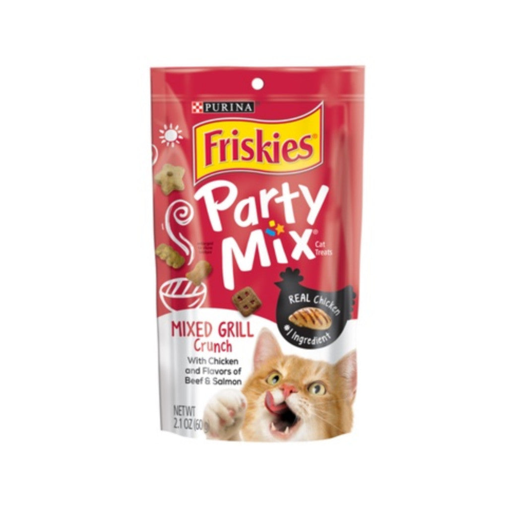 Friskies Party Mix Crunch Cat Treats 60g - Beachside Crunch with Cheezy Gravylicious Chicken & Turkey Flavor - Perfect for Training, Rewards & Bonding with Your Cat
