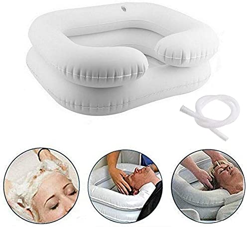 Portable Inflatable Hair Washing Basin for Bedridden Patients - Lightweight Shampoo Bowl for Elderly & Disabled Care - Home Healthcare & Hospital Use (A-White)