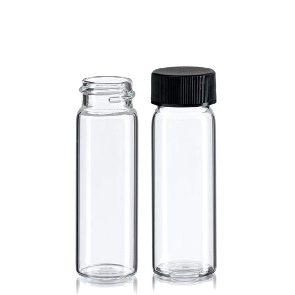 50 Mini Clear Glass Vial Bottles with Caps - 1 3/8 Inch Tall 4mL Capacity - Perfect for Gold Panning, Prospecting, Jewelry Making & Essential Oil Storage
