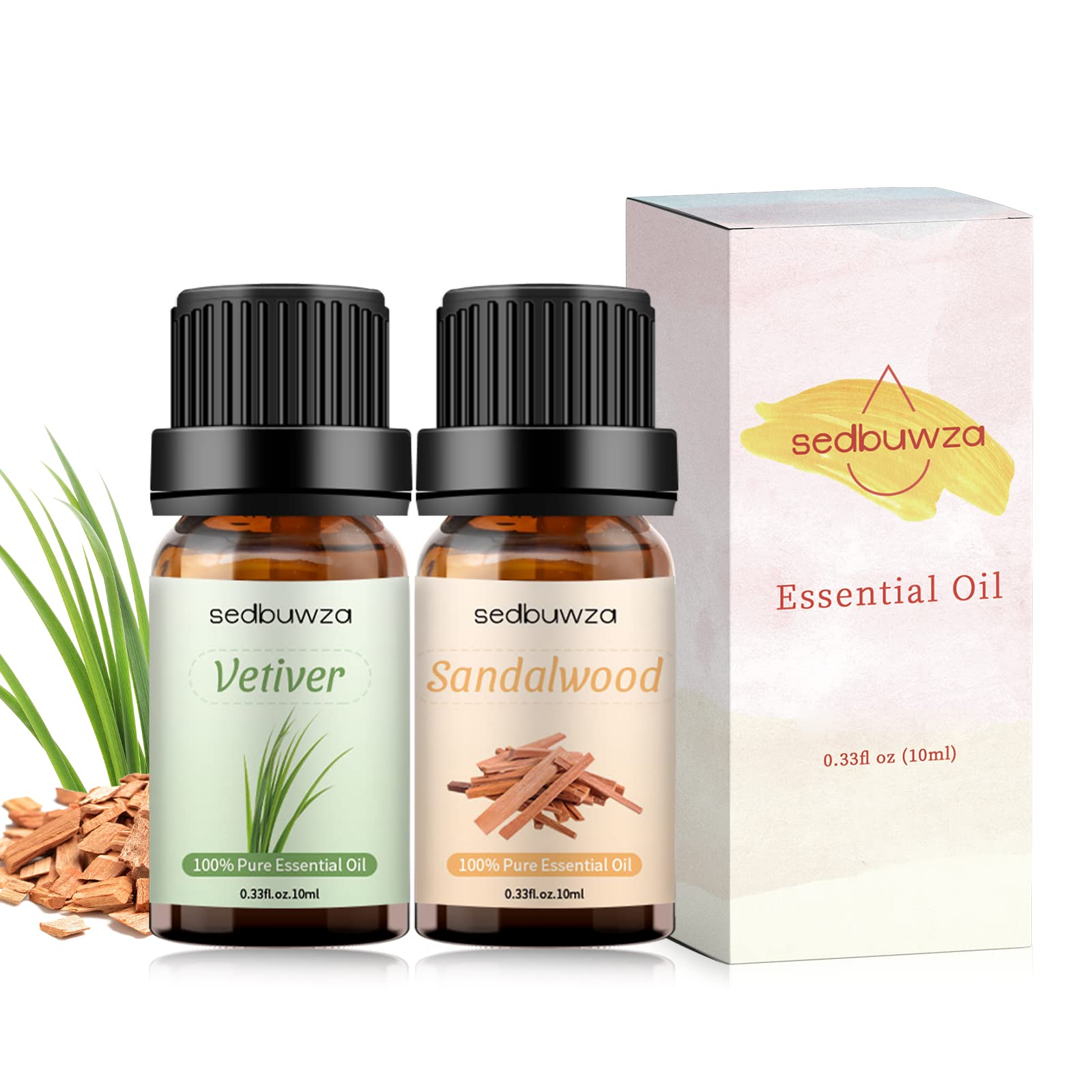 Premium Sandalwood & Vetiver Essential Oil Set (2 x 10ml) - Pure Aromatherapy Oils for Diffusers, Massage, Soap & Candle Making - Relaxing Scent for Spa, Yoga & Home Fragrance