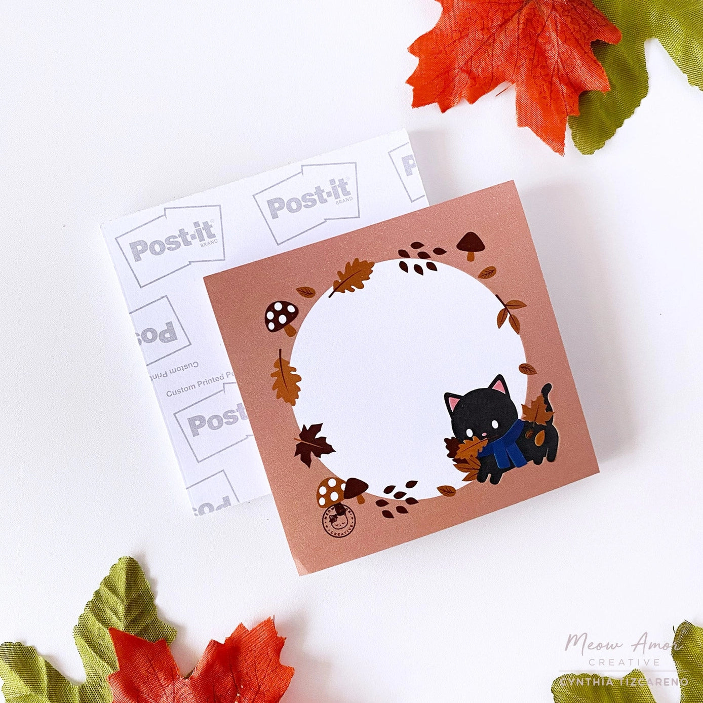 Autumn Cat Sticky Notes - Cute Fall-Themed Memo Pads for Office, School & Home Organization - Perfect for Planners, Journals & Reminders