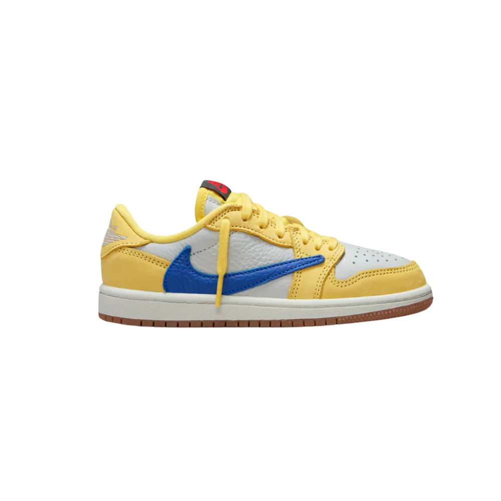 Air Jordan 1 Low OG (PS) Travis Scott Sneakers - Canary Yellow, Racer Blue & Light Silver Colorway - Perfect for Streetwear & Sneaker Collectors