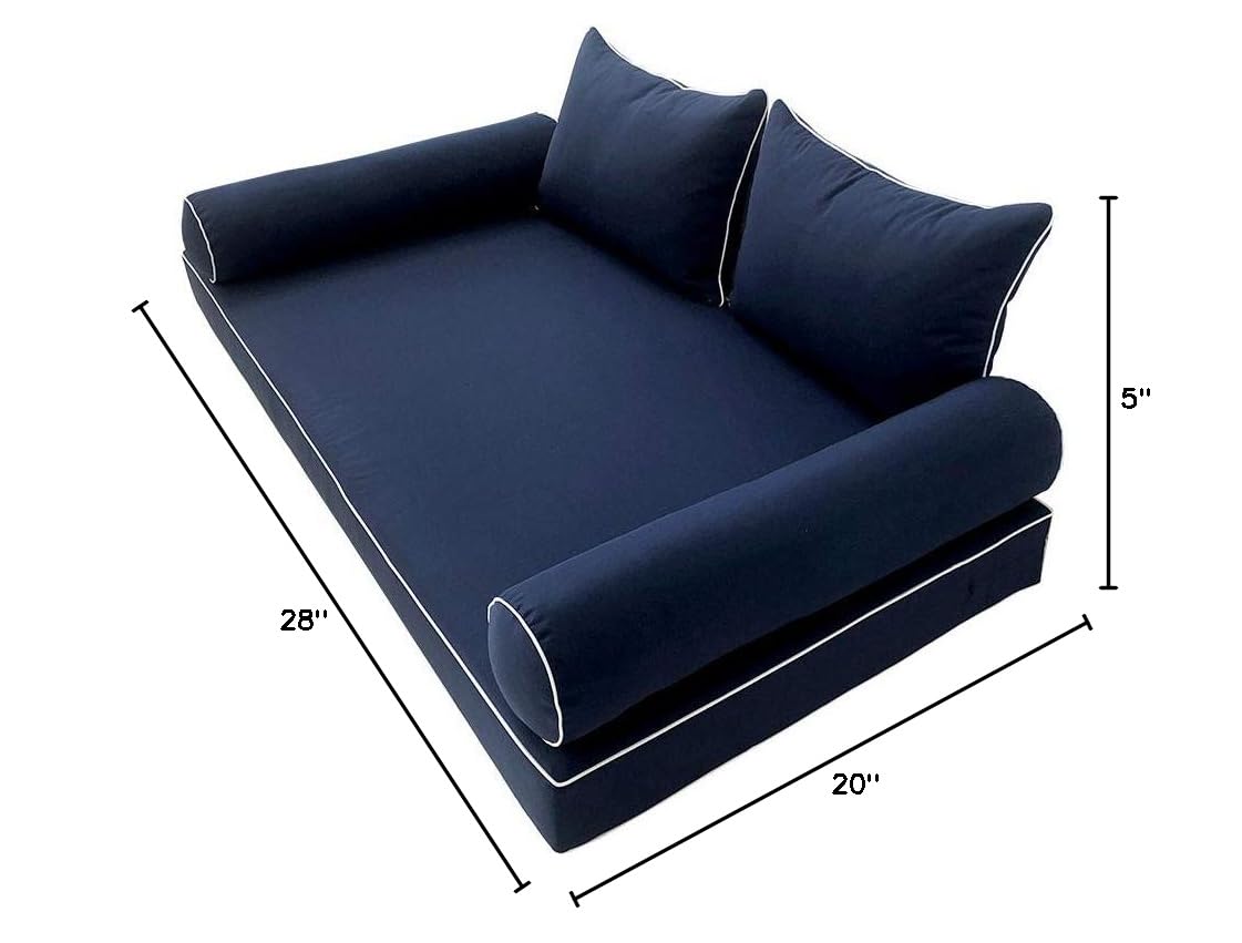 Prolinemax Outdoor Style 4 Full Contrast Trim Daybed Mattress Bolster Pillow Fitted Cover - Waterproof & Breathable AD101 - Perfect for Patio, Poolside, and Outdoor Furniture Protection