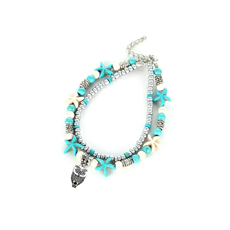 Boho Turquoise Glass Beaded Anklet Bracelet for Women - Handmade Adjustable Ankle Chain Jewelry | Perfect for Beach, Festival, Summer Outfits & Boho Style Accessories | X1805