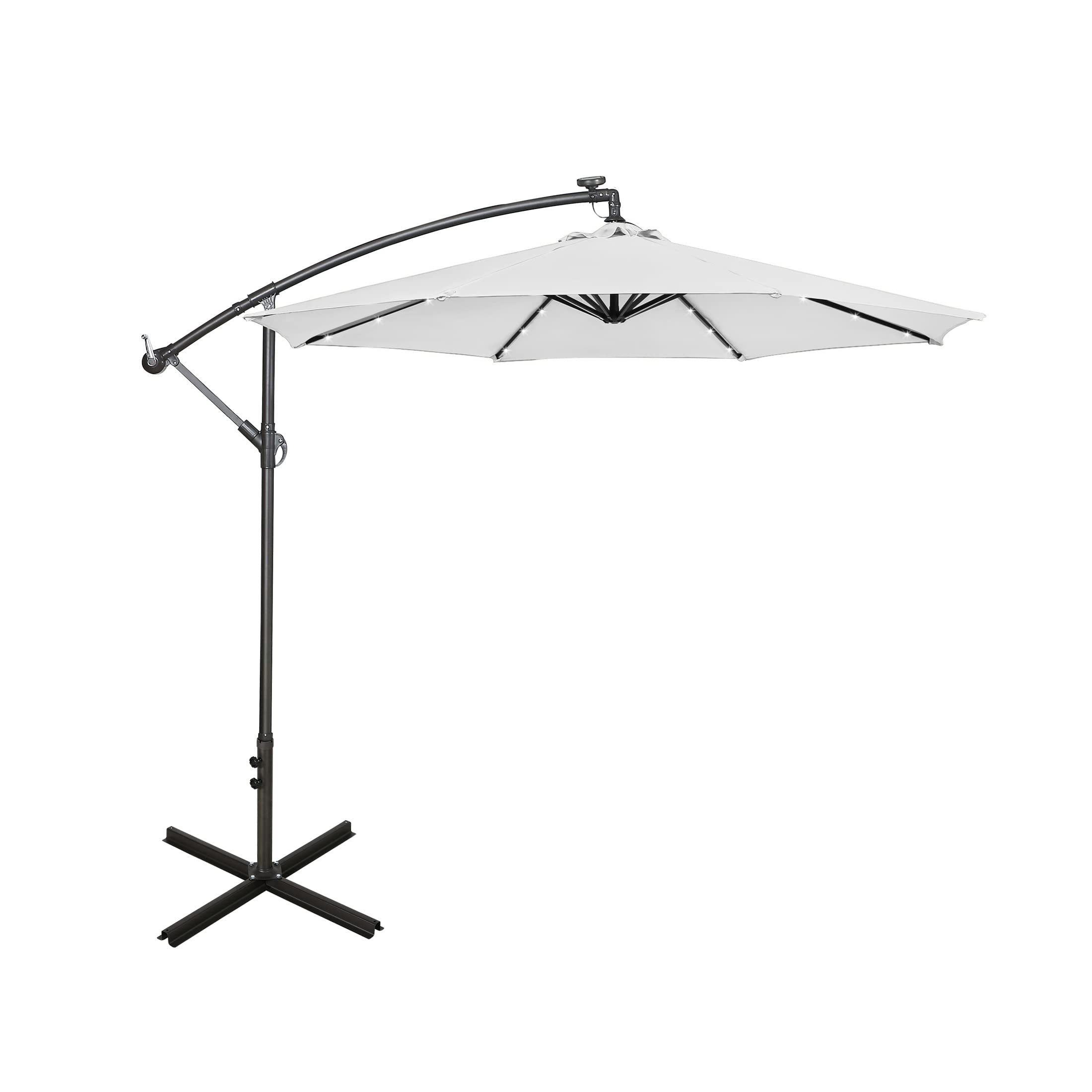 WO Home Furniture 10ft Patio LED Cantilever Umbrella with Stand - Set of 2 PCS, White - Perfect for Outdoor Dining, Poolside Lounging & Backyard Relaxation