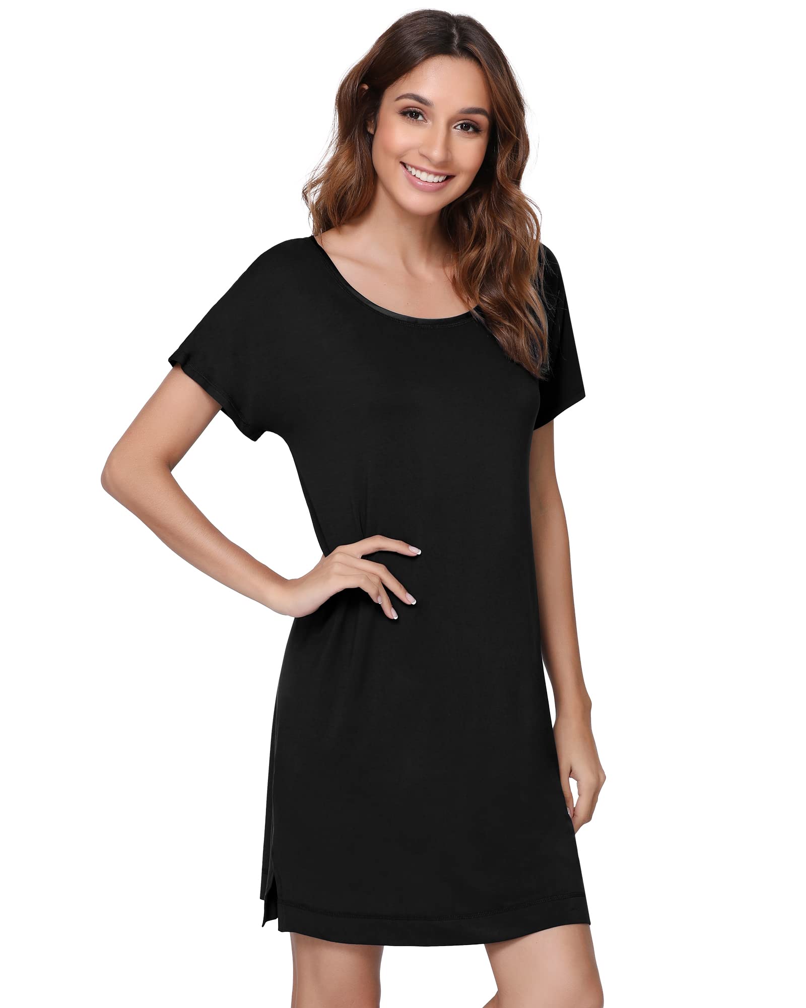 Nachila Soft Bamboo Nightgowns for Women - Lightweight Short Sleeve Sleep Shirt & Lounge Dress - Plus Size S-4X - Breathable Comfort for Nighttime & Relaxation at Home