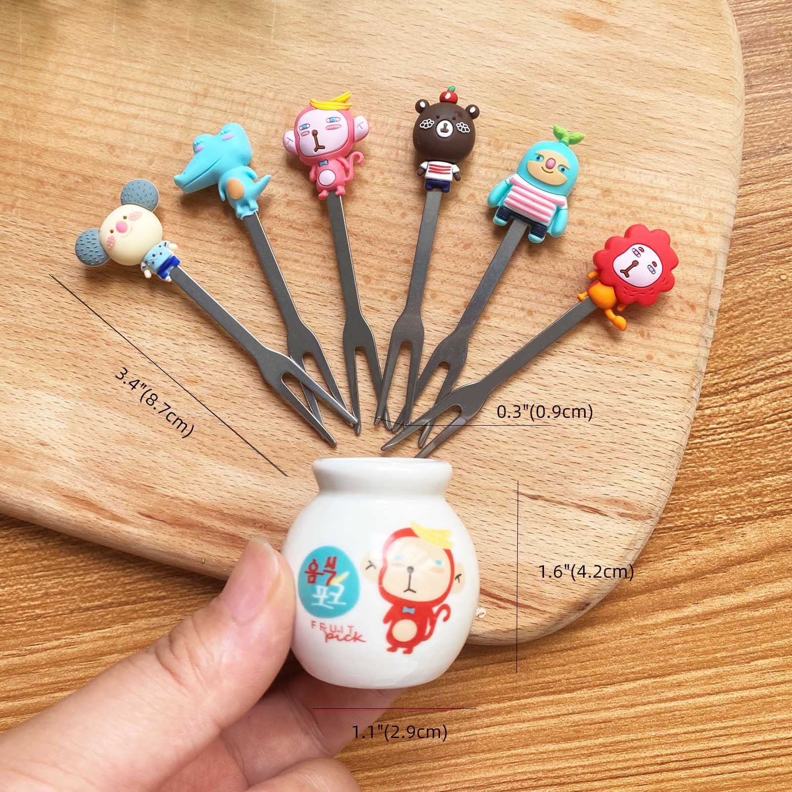 6-Piece Stainless Steel Fruit Forks Set with Holder - Cute Food Pick Forks for Kids, Home, Parties & Picnics - Perfect for Fruits, Desserts & Appetizers (Romani)